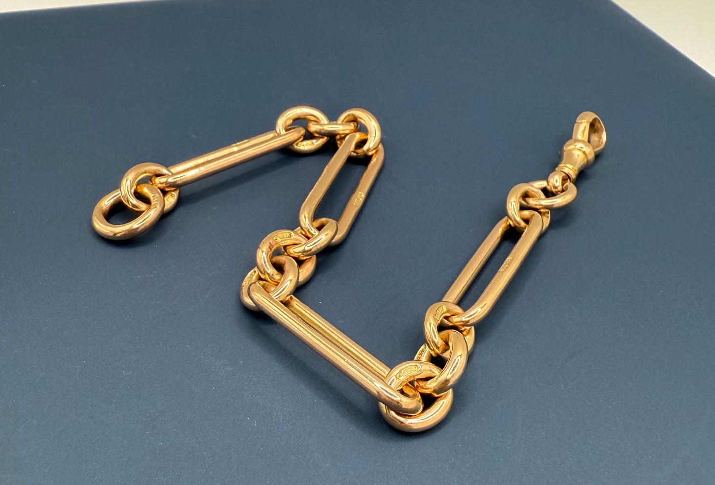 Antique 9ct Gold Trombone Link Bracelet 7.5 Inches