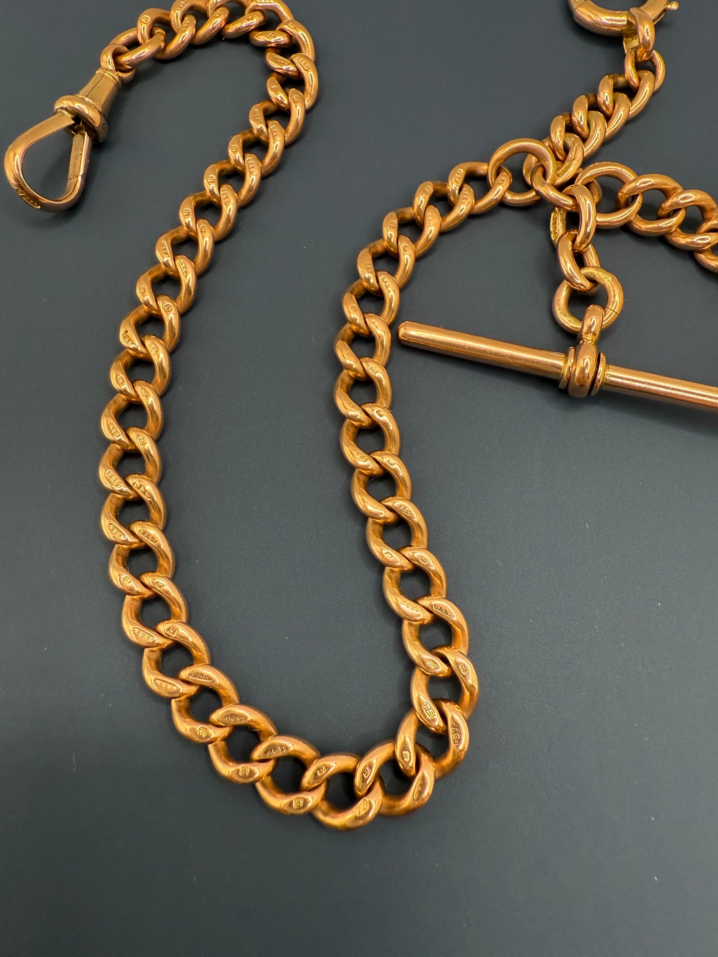 Antique 9ct Rosy Gold Double Albert Chain 18.1 Inches