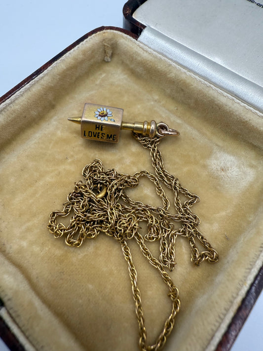Rare Antique 9ct Gold Enamelled He Loves me/Loves me Not Spinner Pendant