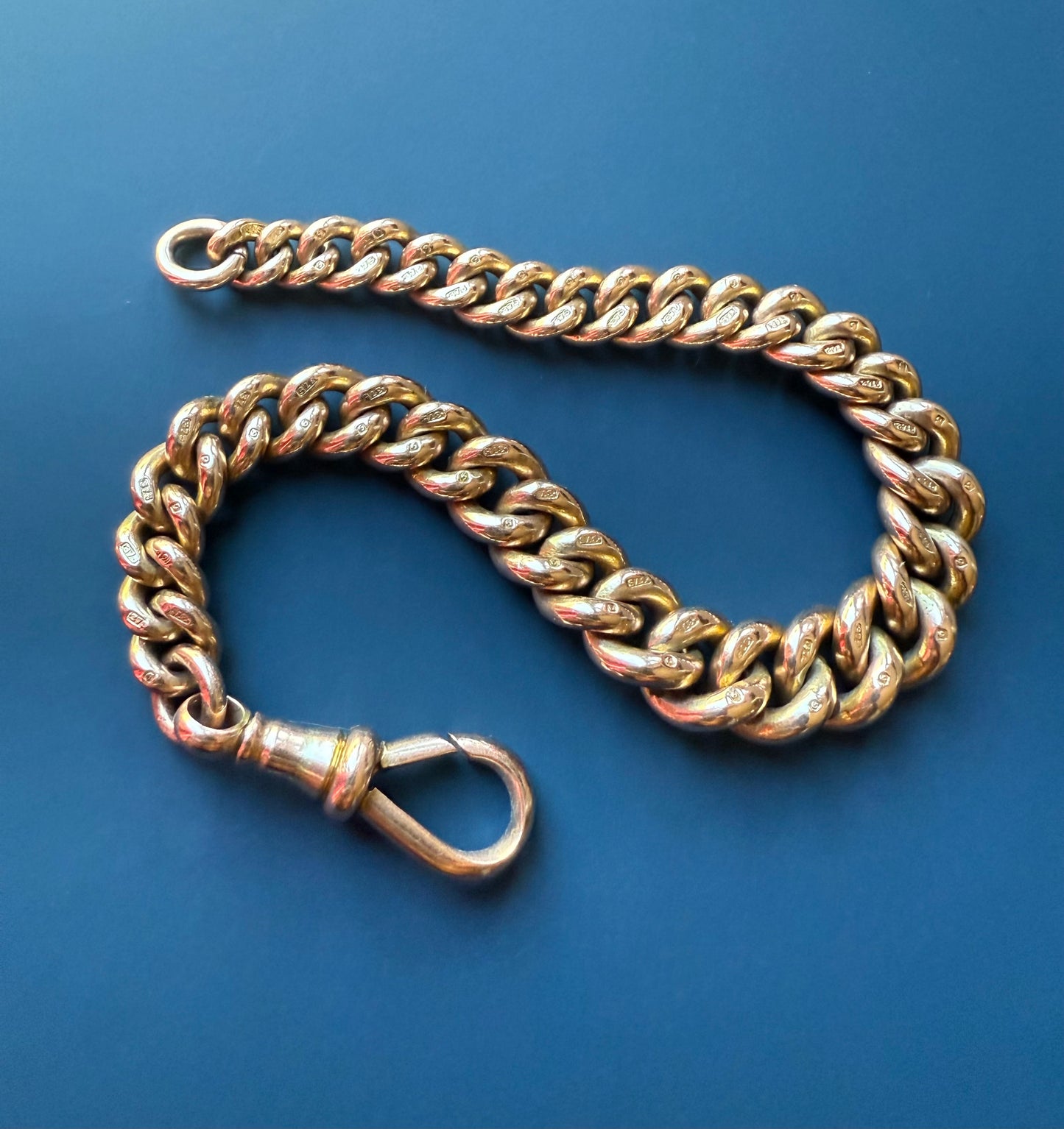 Chunky Graduating Antique 9ct Gold Albert Bracelet 7.5 Inches