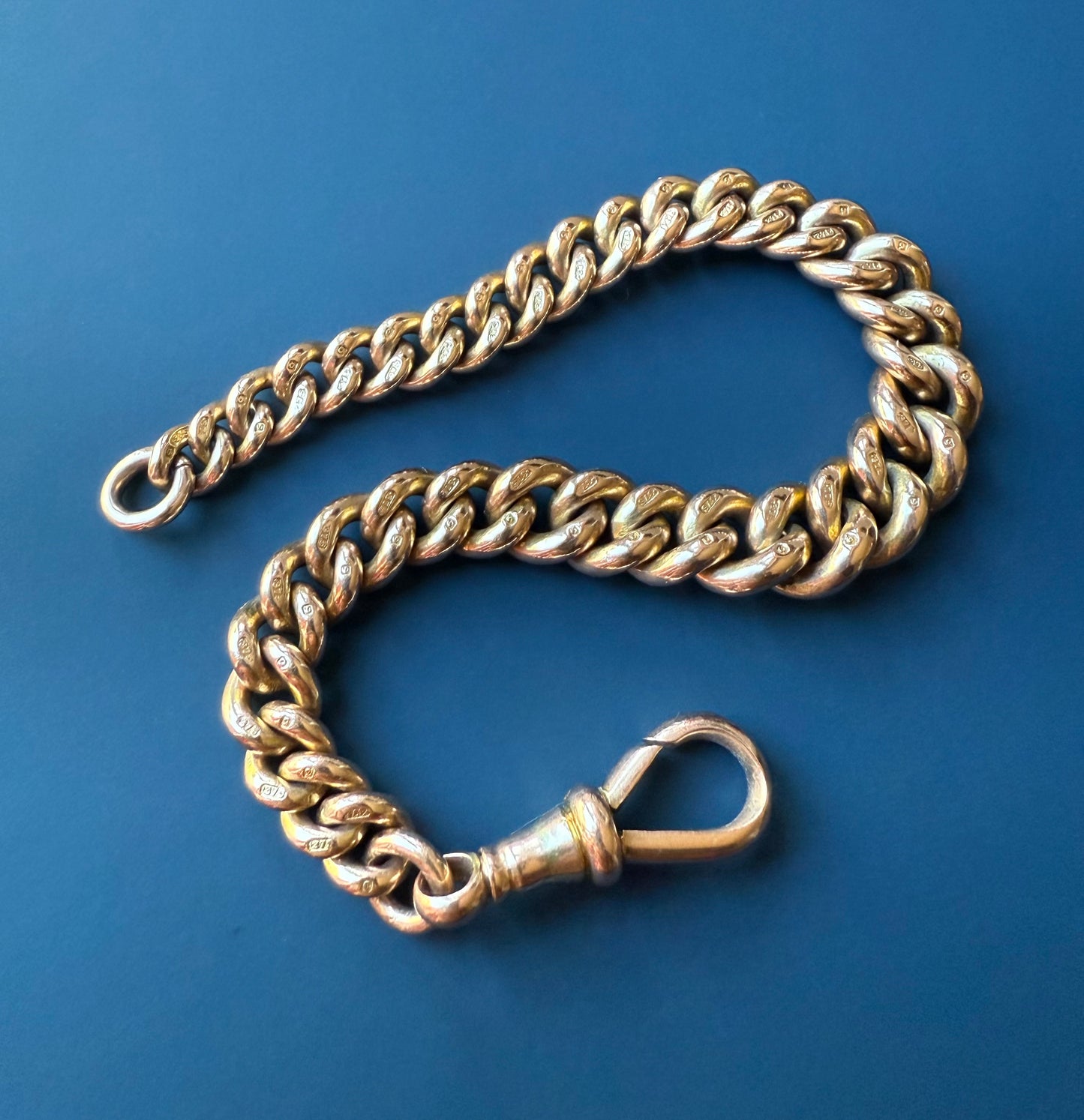 Chunky Graduating Antique 9ct Gold Albert Bracelet 7.5 Inches