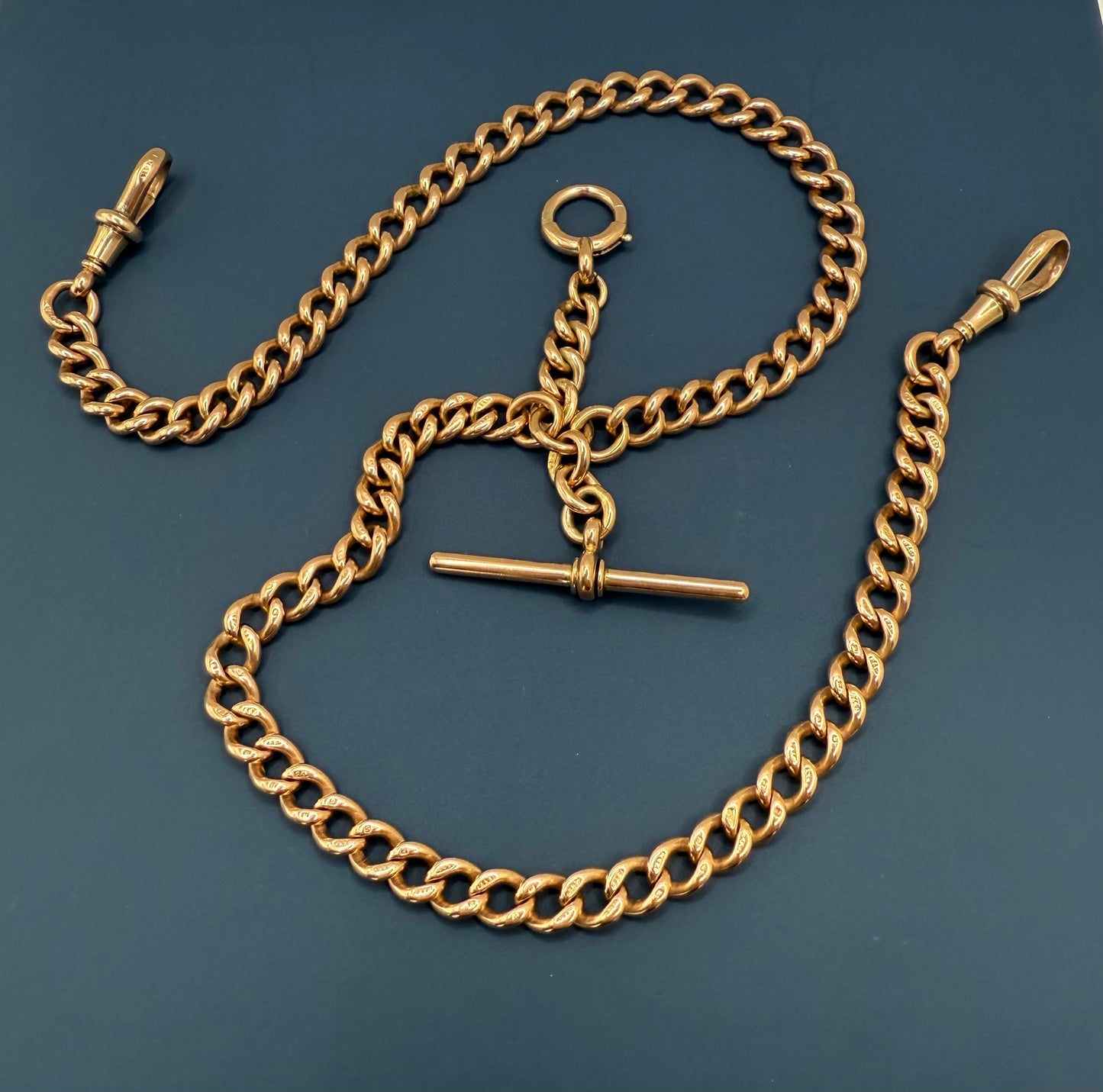 Antique 9ct Rosy Gold Double Albert Chain 18.1 Inches