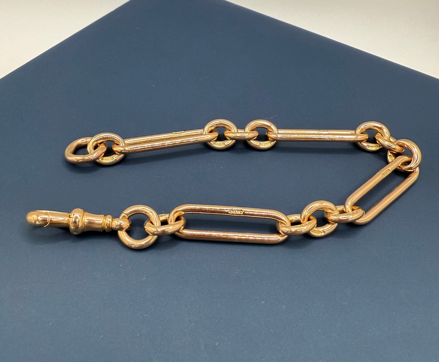 Antique 9ct Gold Trombone Link Bracelet 7.5 Inches