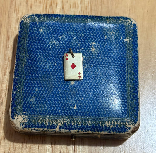 Vintage 9ct Gold Enamelled Ace of Diamonds Playing Card Charm