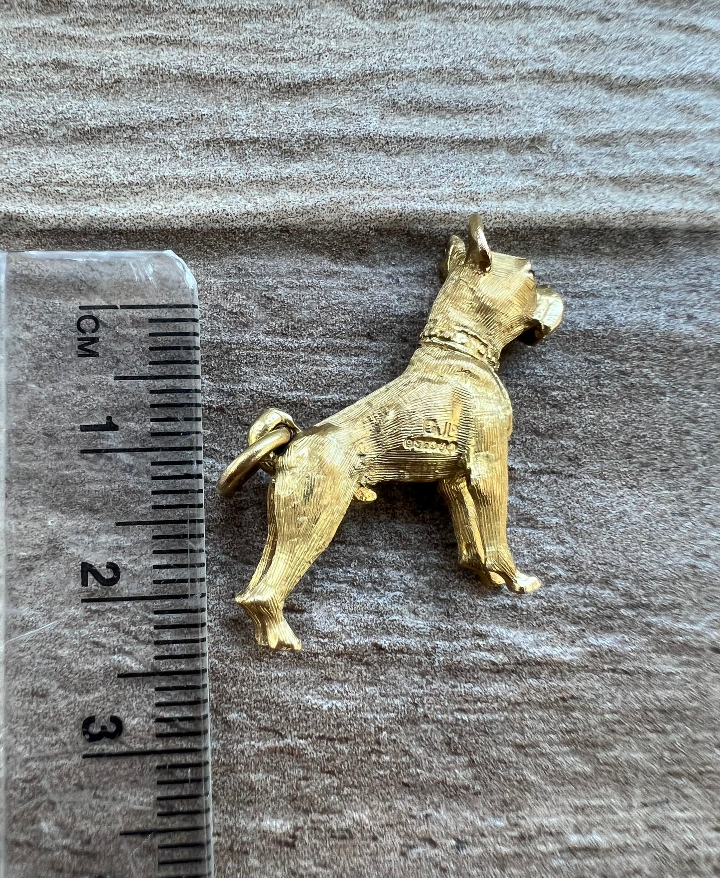 Vintage 9ct Gold Boxer Dog Charm with Gem Set Eyes