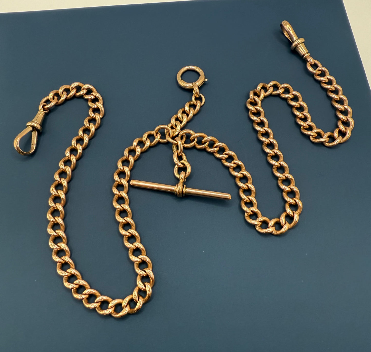 Antique 9ct Rosy Gold Double Albert Chain 18.1 Inches
