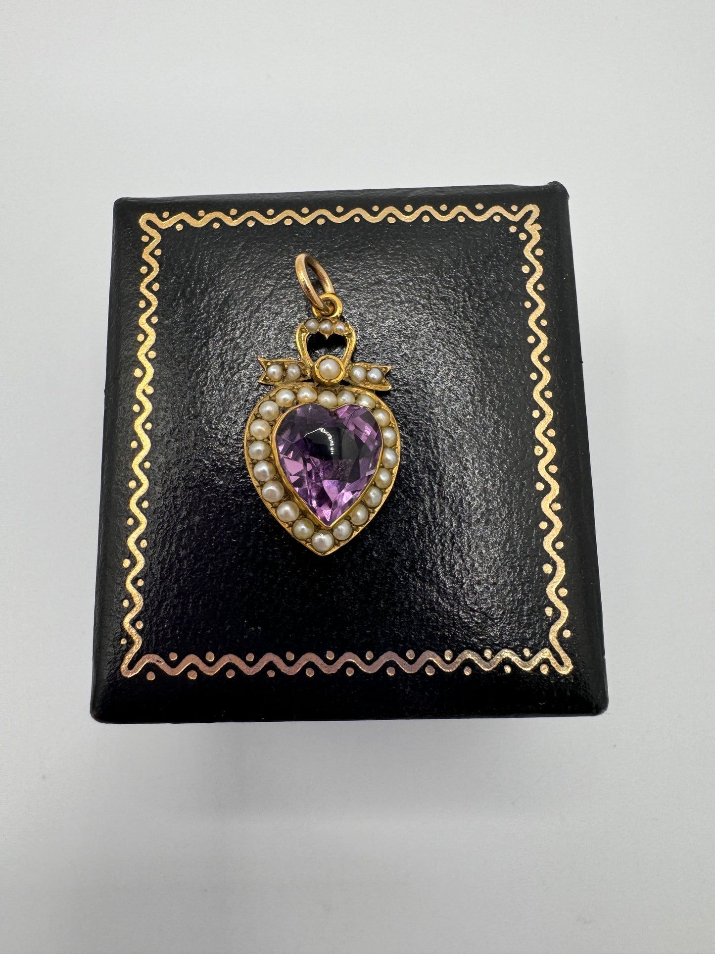 Antique Gold Amethyst & Seed Pearl Heart Pendant