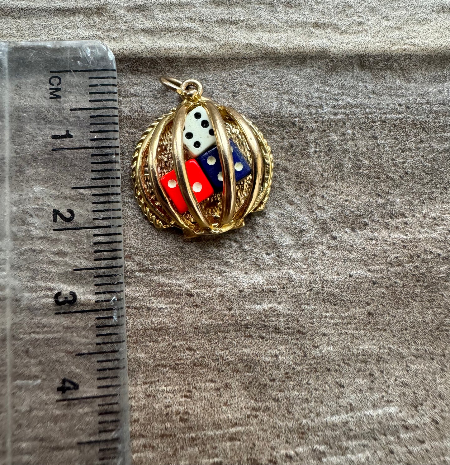 Vintage 9ct Gold Opening Dice Cage Charm with Removable Dice