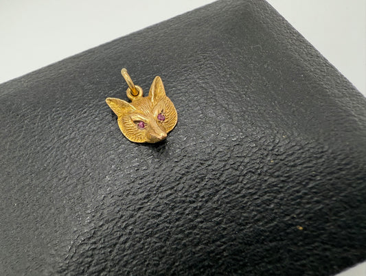 Vintage 9ct Gold Gem Set Fox Head Charm