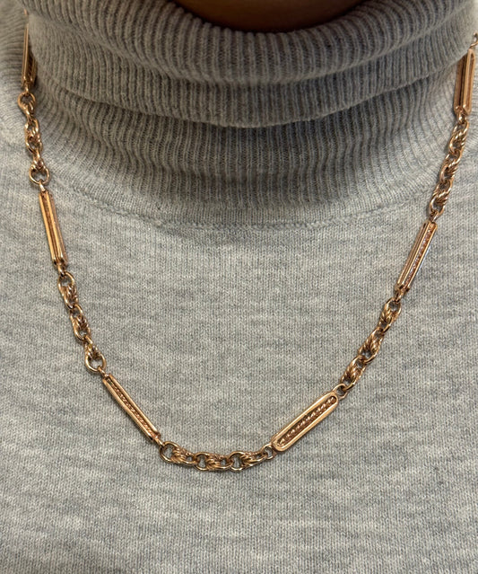 Vintage 9ct Rosy Gold Bar & Love Link Chain 20.25 inches in