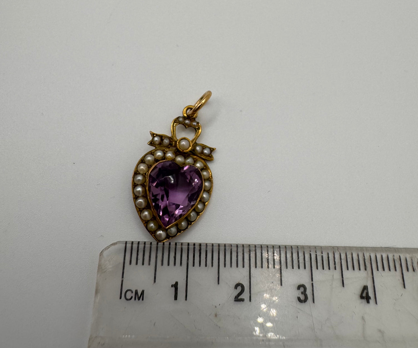 Antique Gold Amethyst & Seed Pearl Heart Pendant