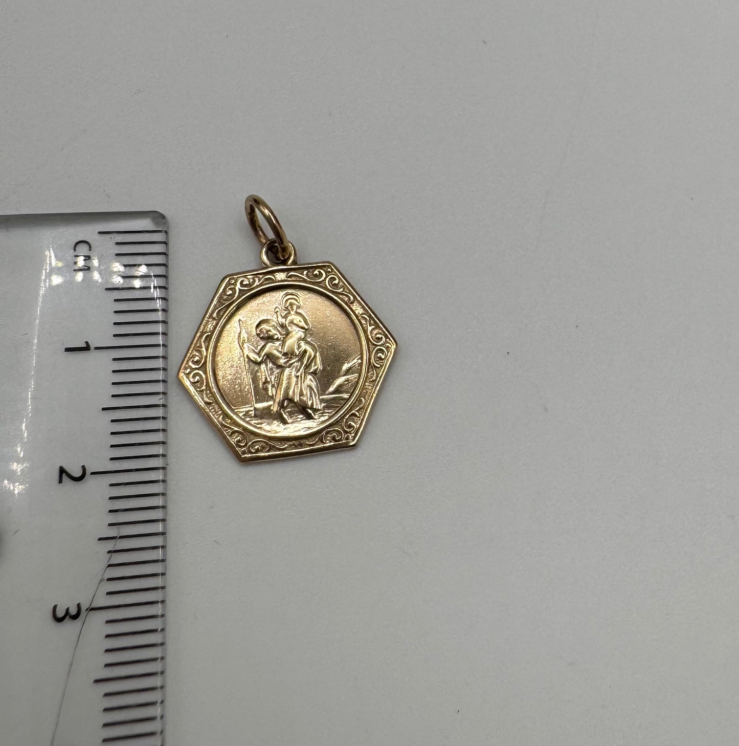 Vintage 9ct Gold Hexagonal St Christopher Charm Pendant