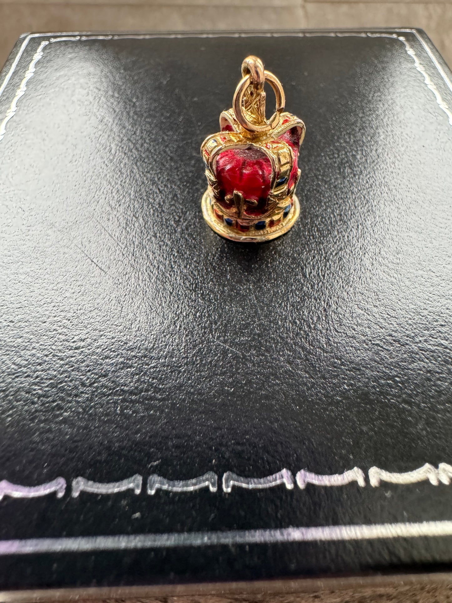 Vintage 9ct Gold Enamel Crown Charm