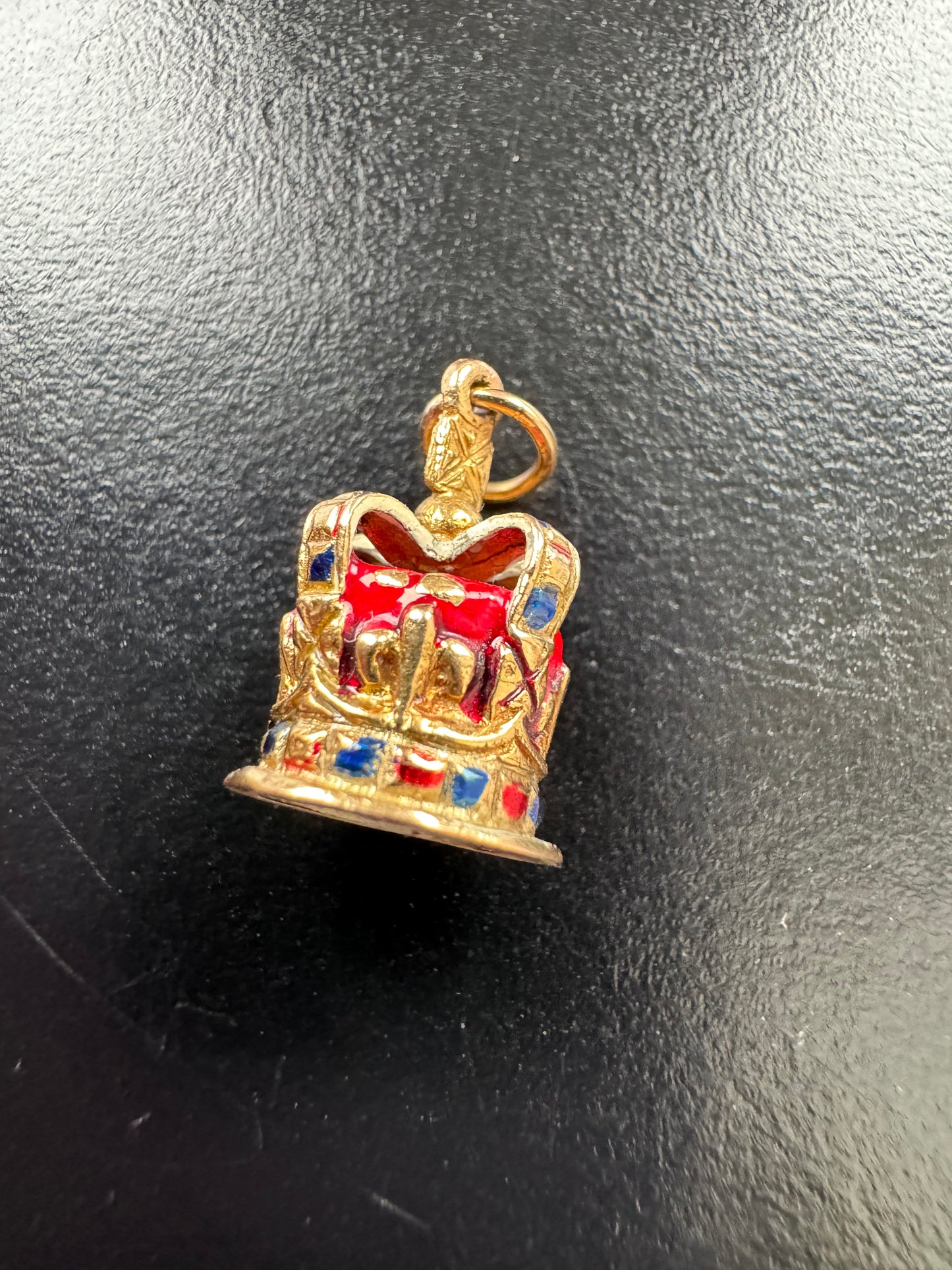 Vintage 9ct Gold Enamel Crown Charm