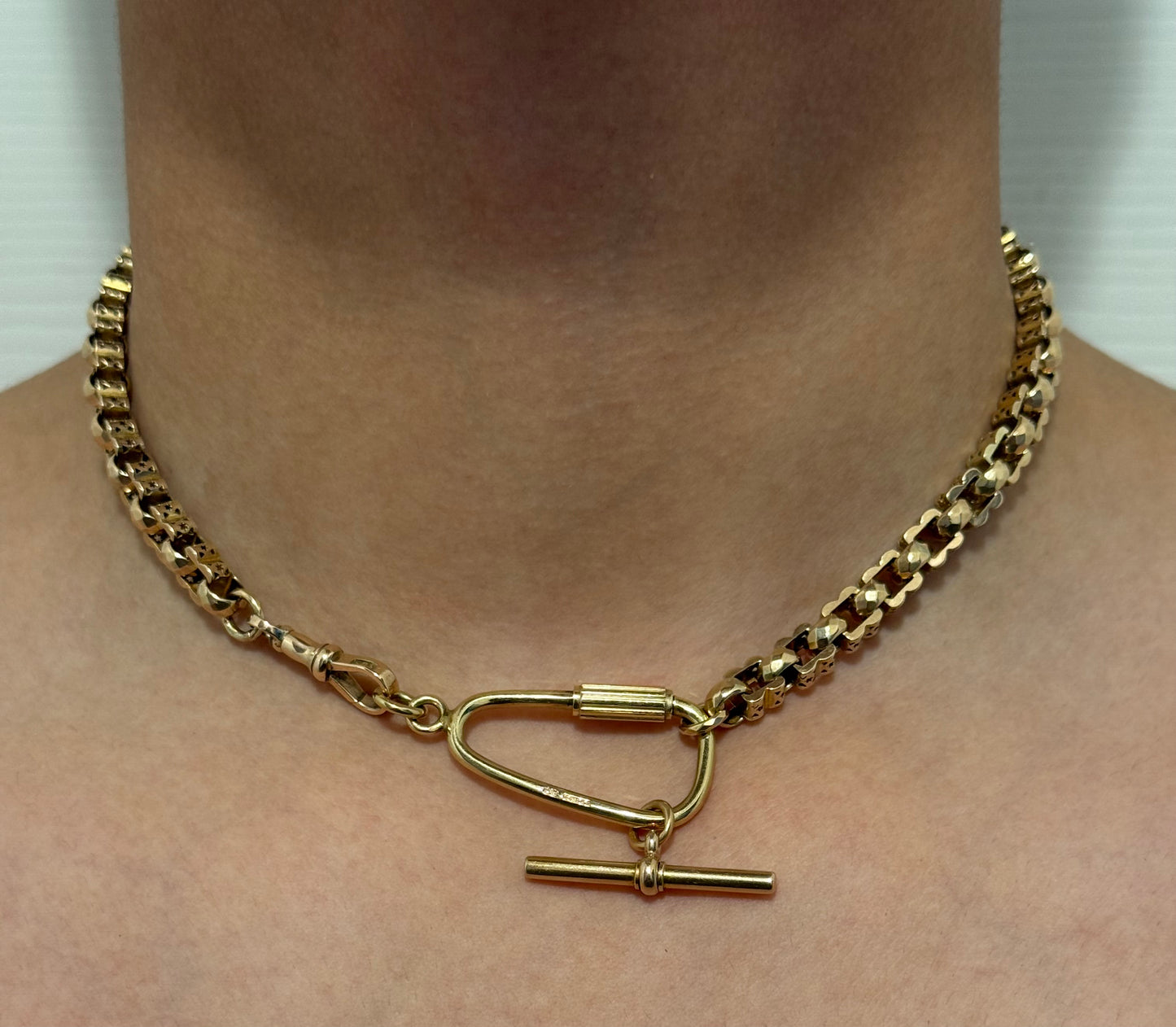 Antique 9ct Gold Fancy Box Link Chain 15.5 Inches