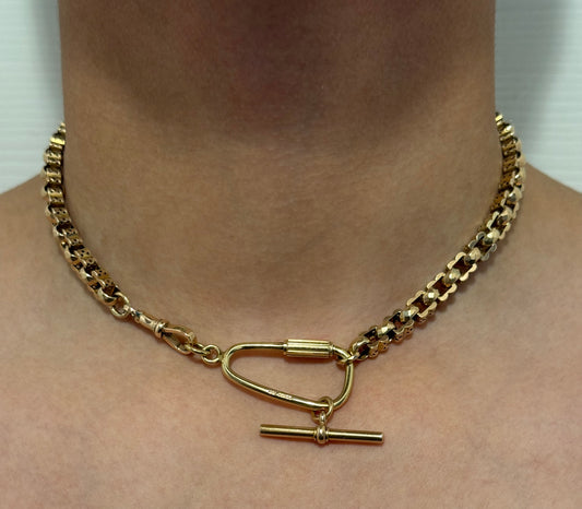 Antique 9ct Gold Fancy Box Link Chain 15.5 Inches