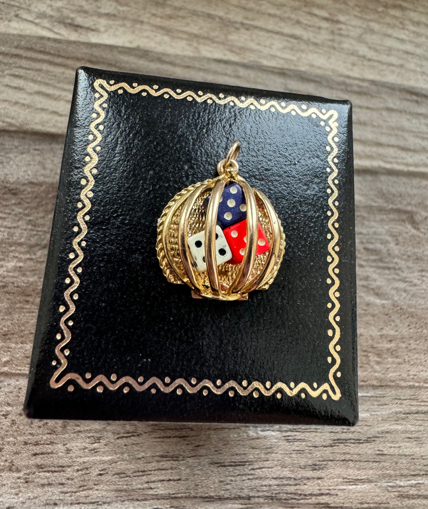 Vintage 9ct Gold Opening Dice Cage Charm with Removable Dice