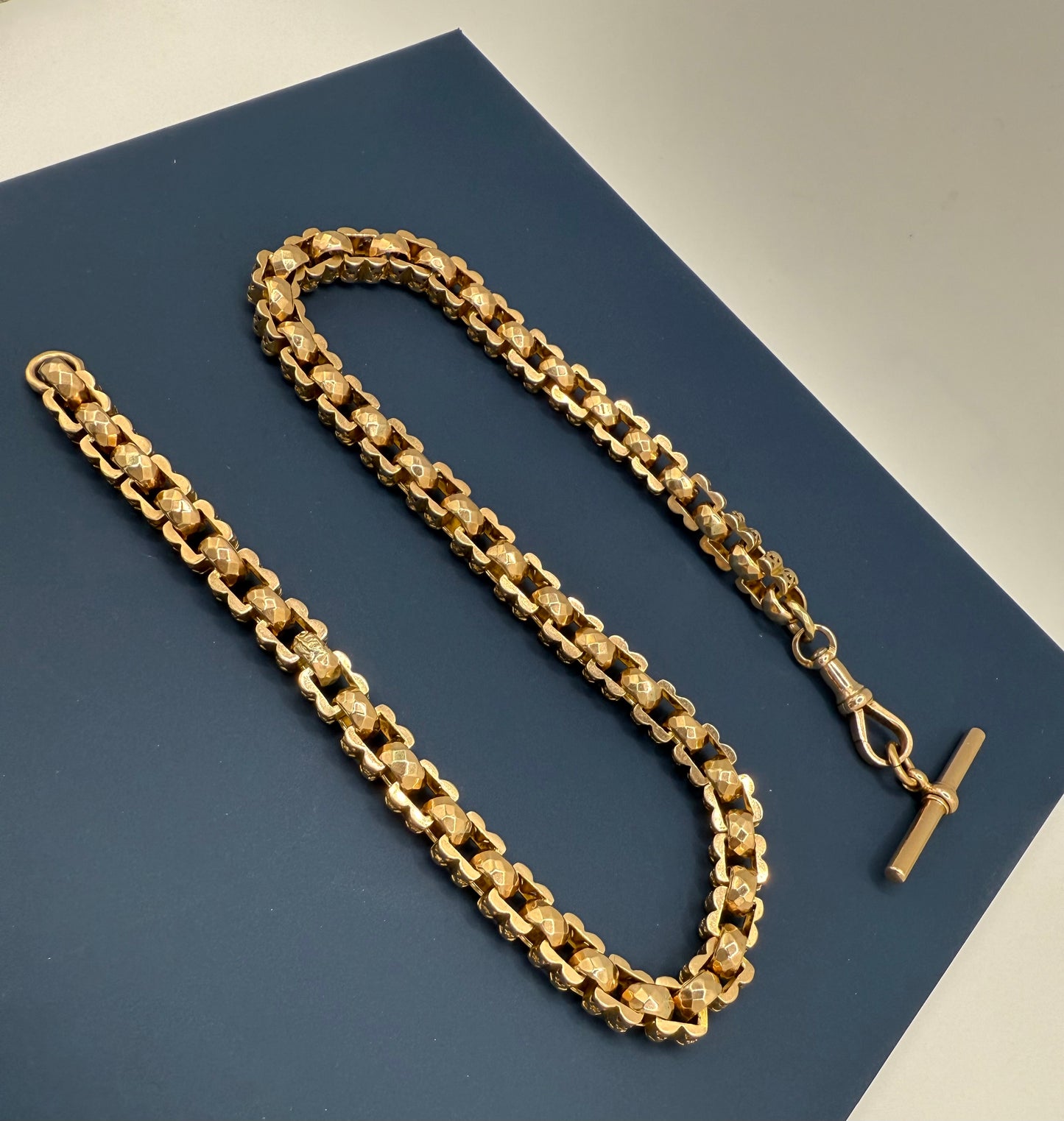 Antique 9ct Gold Fancy Box Link Chain 15.5 Inches