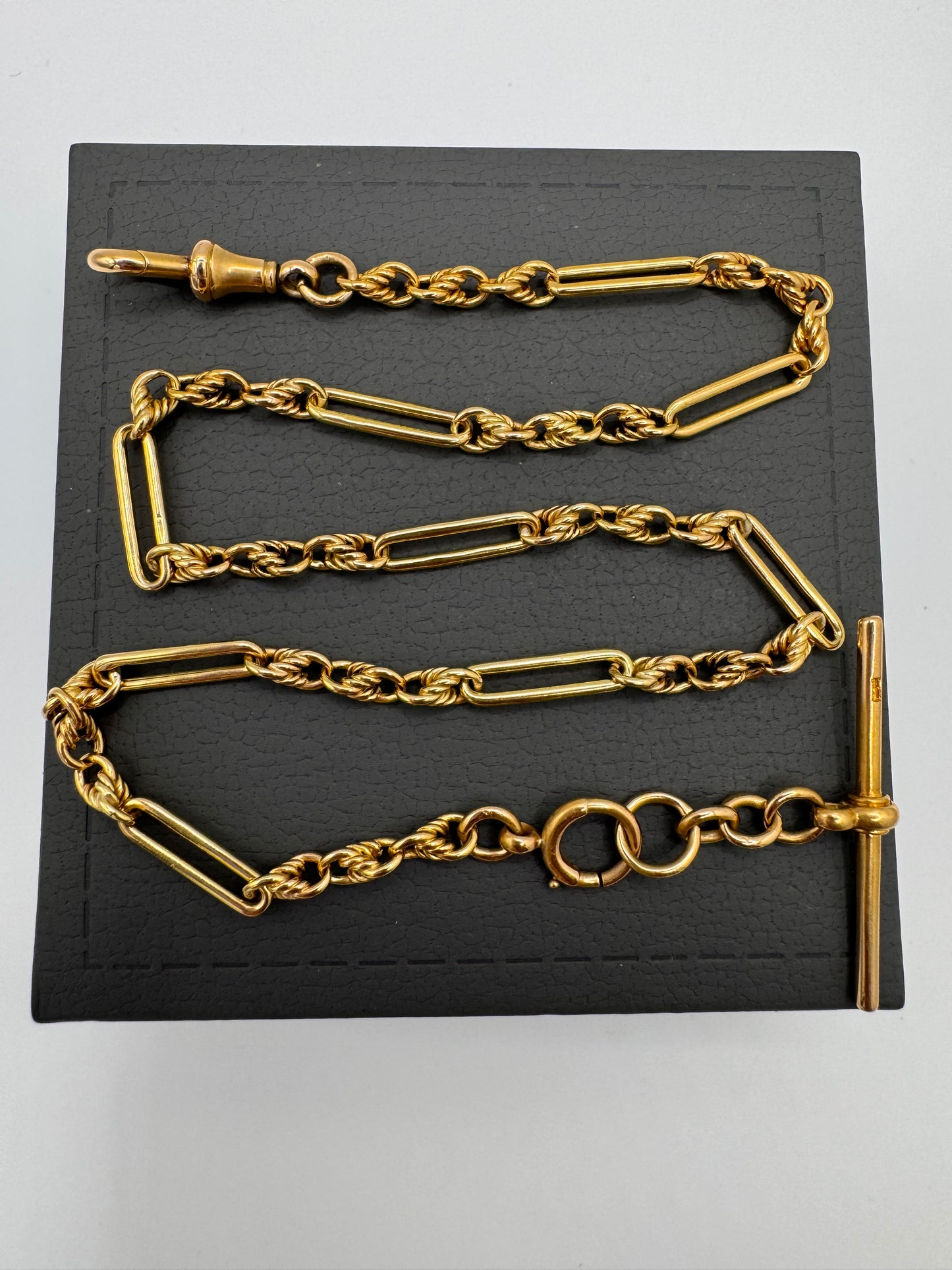 Gorgeous Antique 18ct Gold Trombone & Love Link Chain