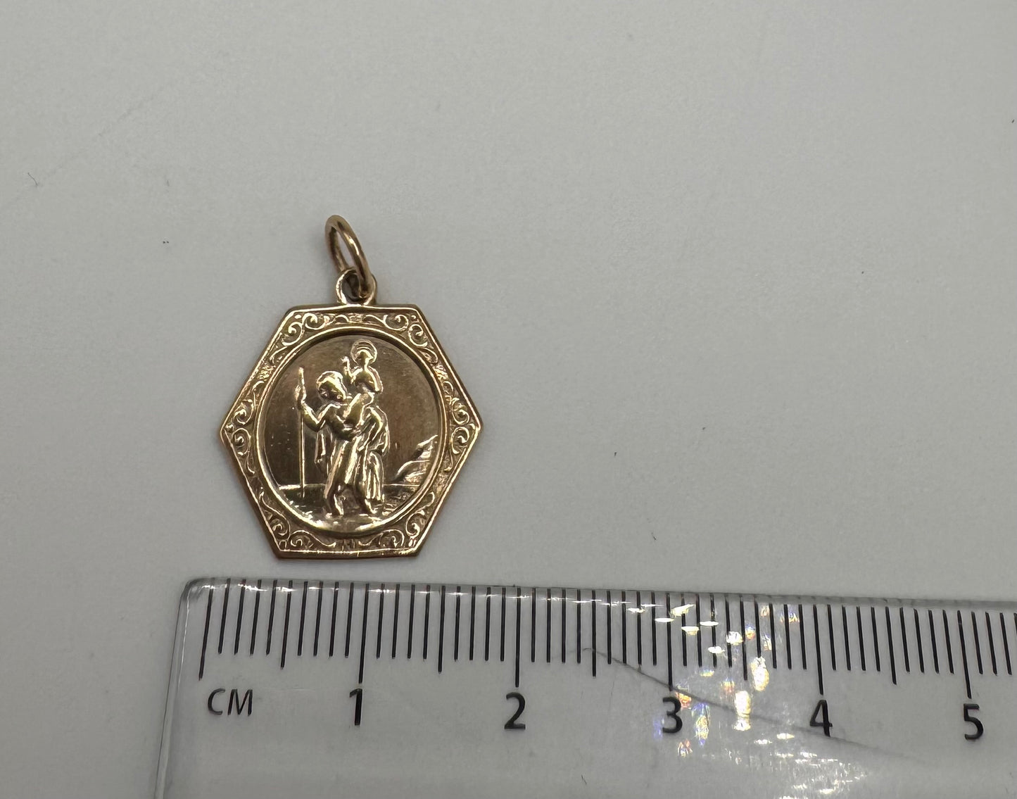 Vintage 9ct Gold Hexagonal St Christopher Charm Pendant