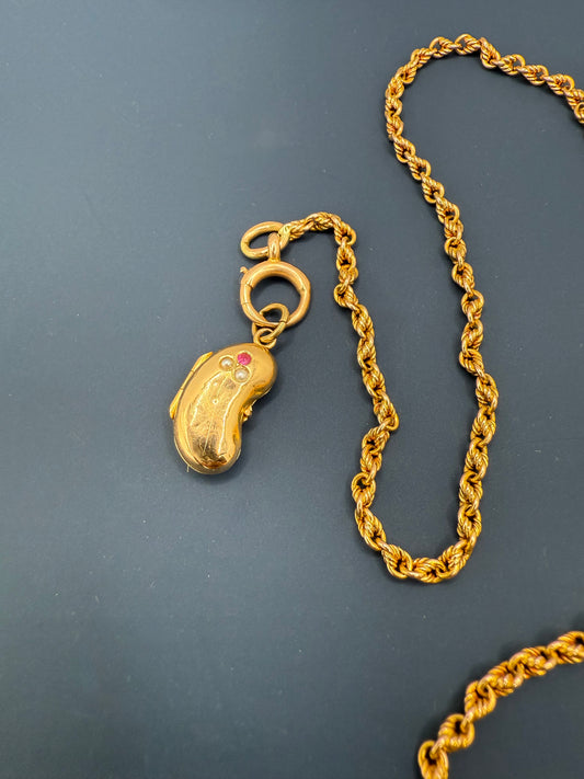 Antique 18ct Gold Opening Lucky Bean Charm Pendant