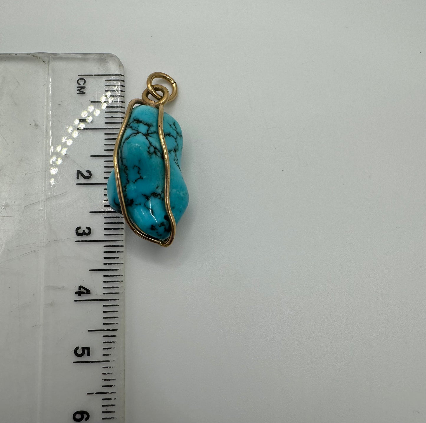 Vintage 9ct Gold Natural Turquoise in Cage Pendant