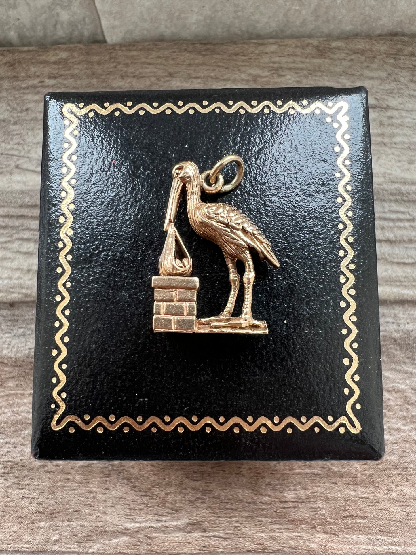 Vintage 9ct Gold Stork & Baby Charm