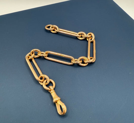 Antique 9ct Gold Trombone Link Bracelet 7.5 Inches