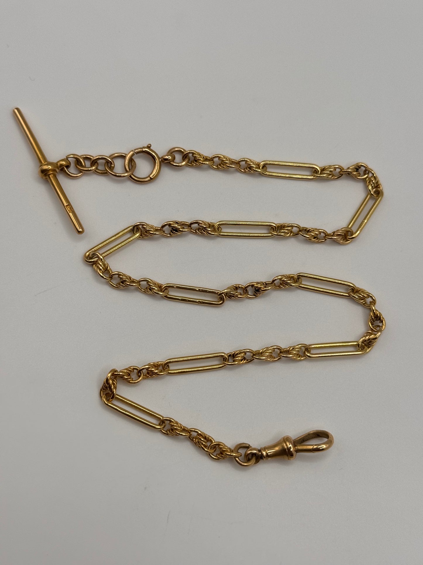 Gorgeous Antique 18ct Gold Trombone & Love Link Chain