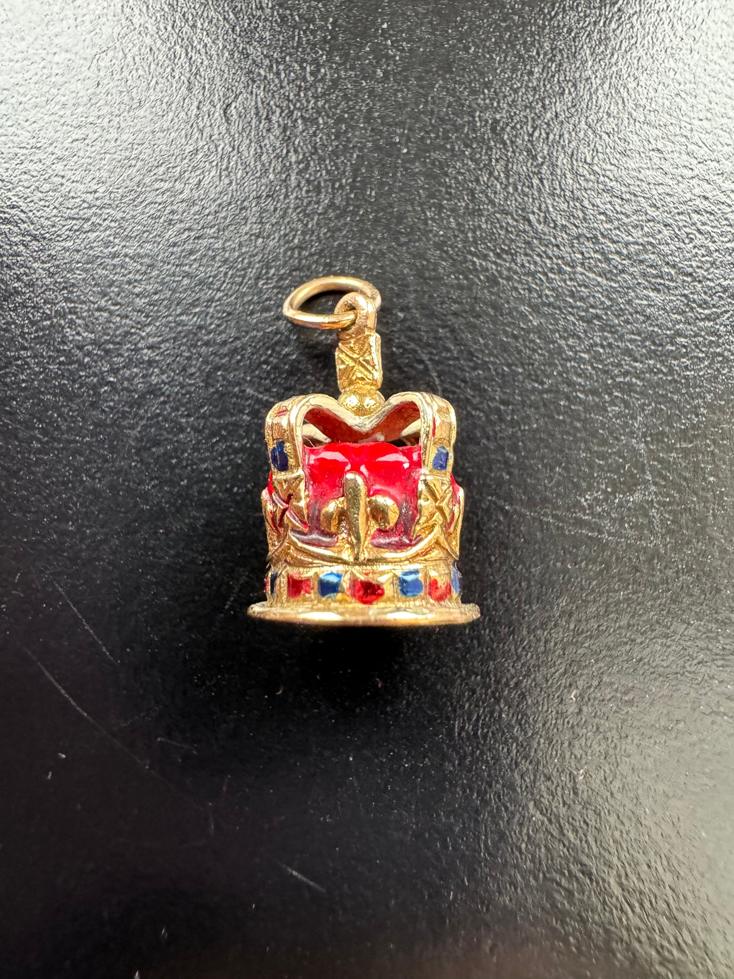 Vintage 9ct Gold Enamel Crown Charm