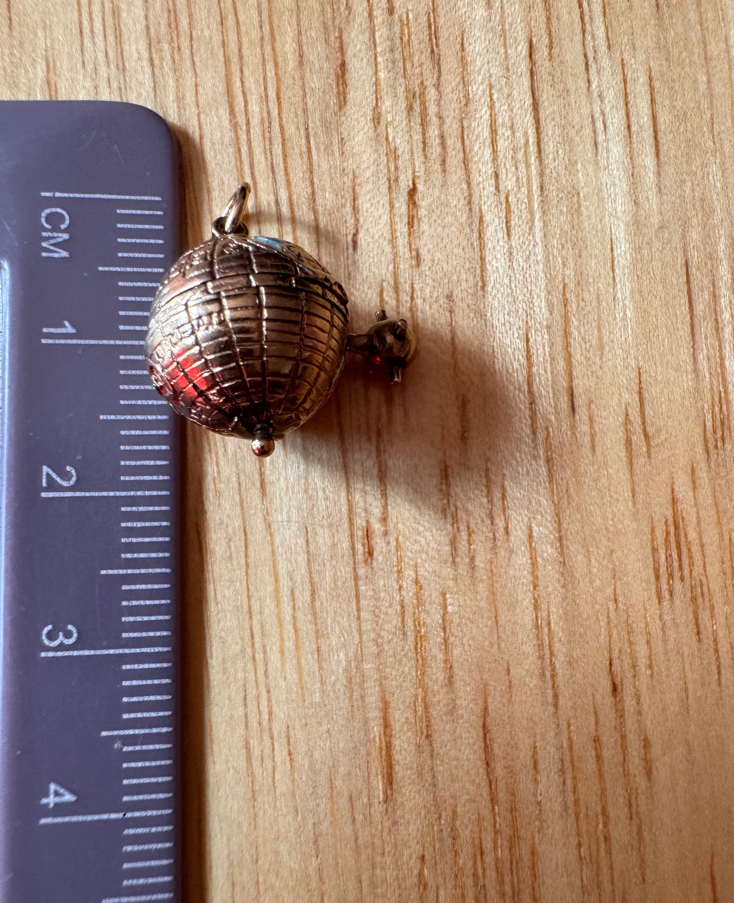 Vintage 9ct Gold Articulated Enamel Globe with Turning Sputnik Satellite Charm