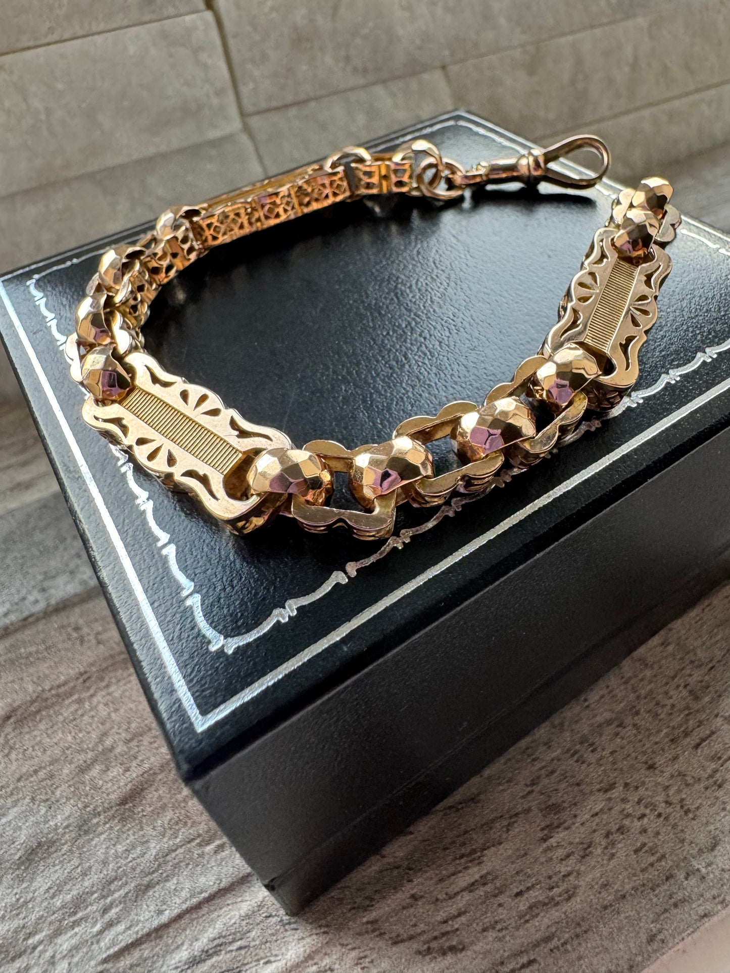 Antique 9ct Yellow Gold Fancy Bar Link Bracelet