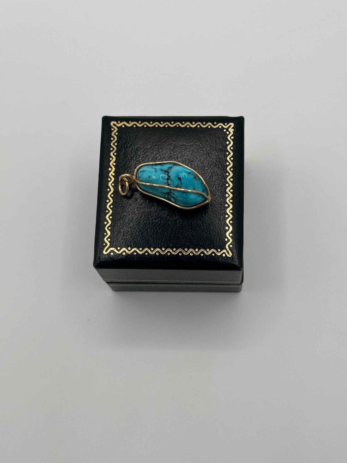 Vintage 9ct Gold Natural Turquoise in Cage Pendant