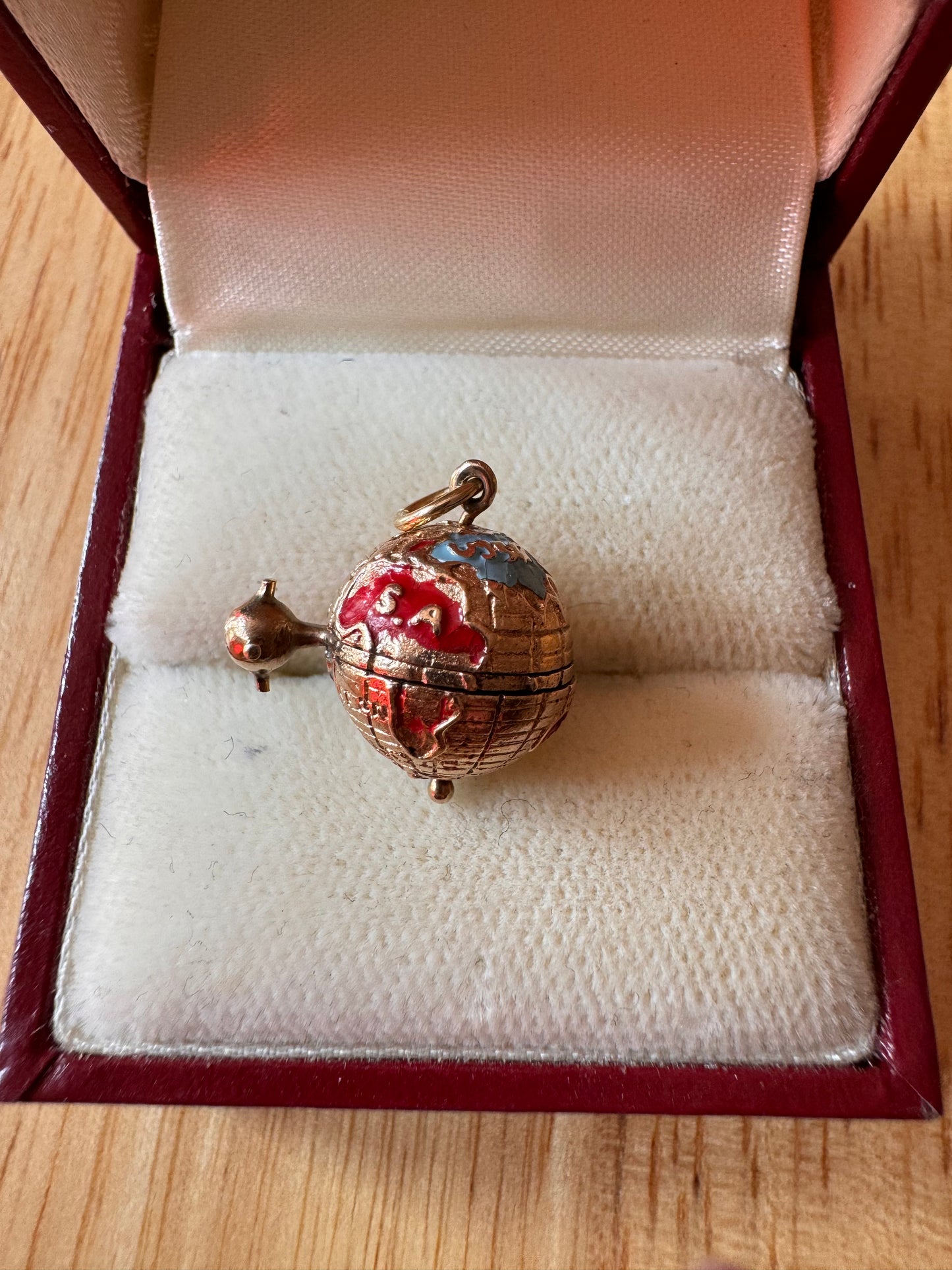 Vintage 9ct Gold Articulated Enamel Globe with Turning Sputnik Satellite Charm