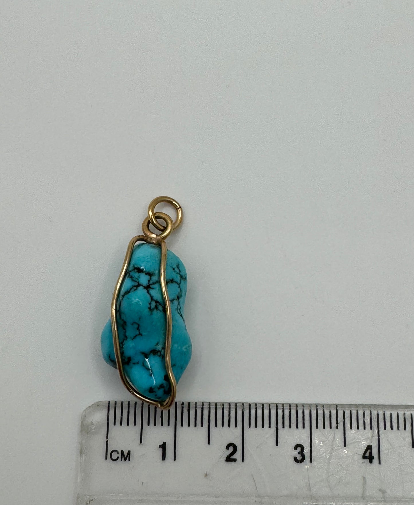 Vintage 9ct Gold Natural Turquoise in Cage Pendant