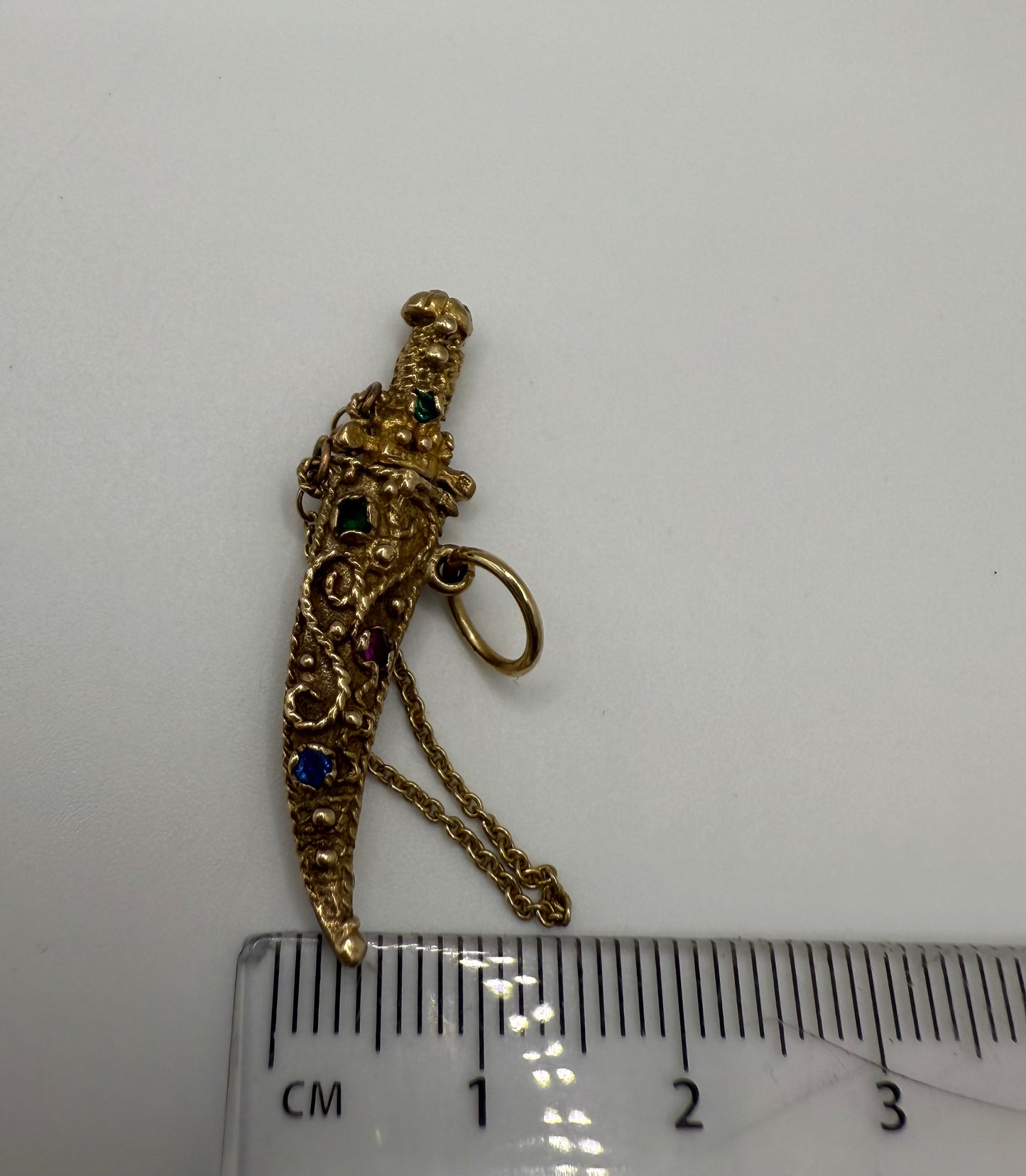 Vintage 9ct Gold Gem Set Dagger in Sheath Charm