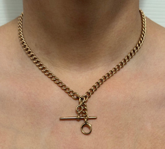 Antique 9ct Rosy Gold Double Albert Chain 18.1 Inches