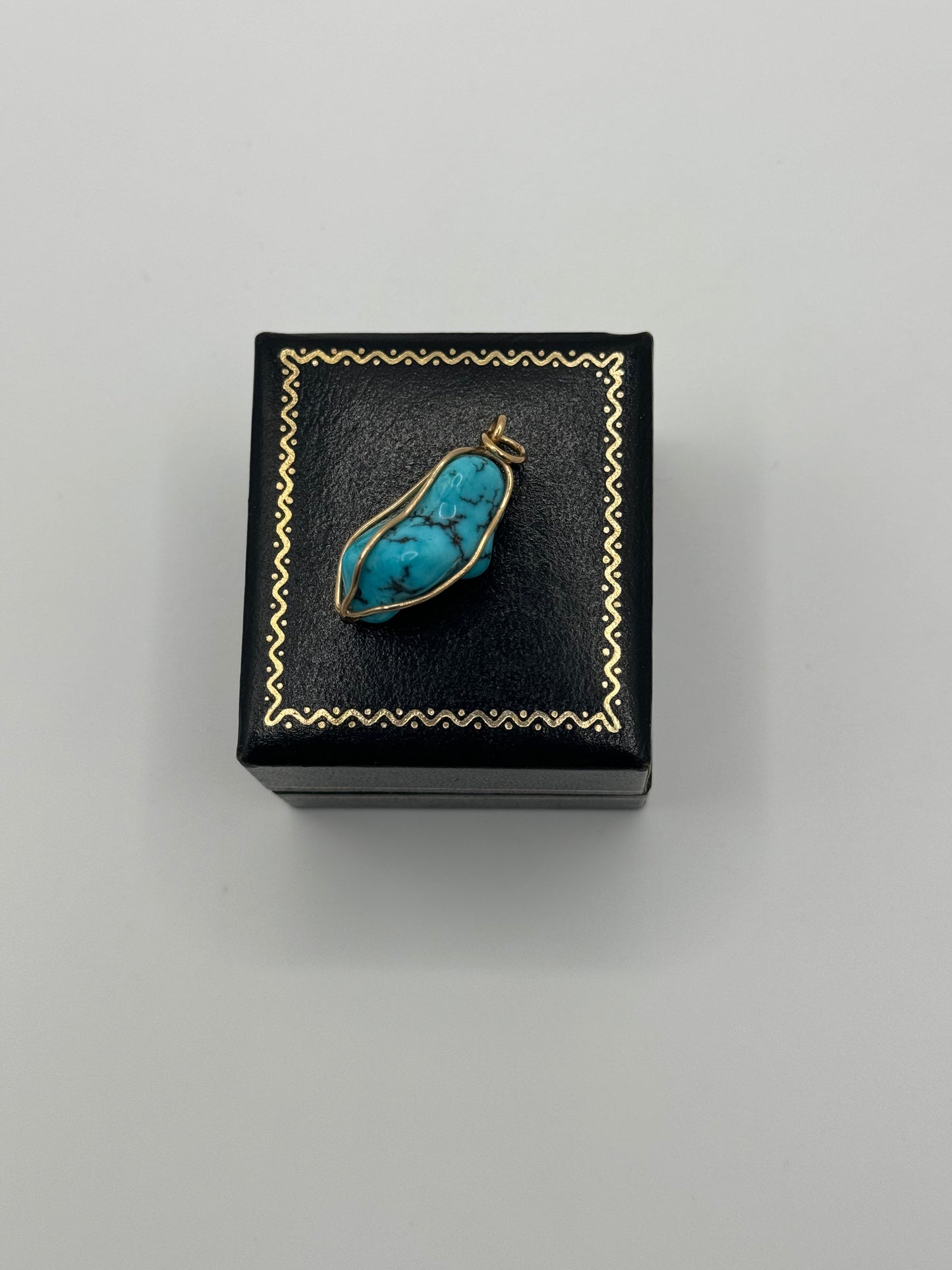 Vintage 9ct Gold Natural Turquoise in Cage Pendant