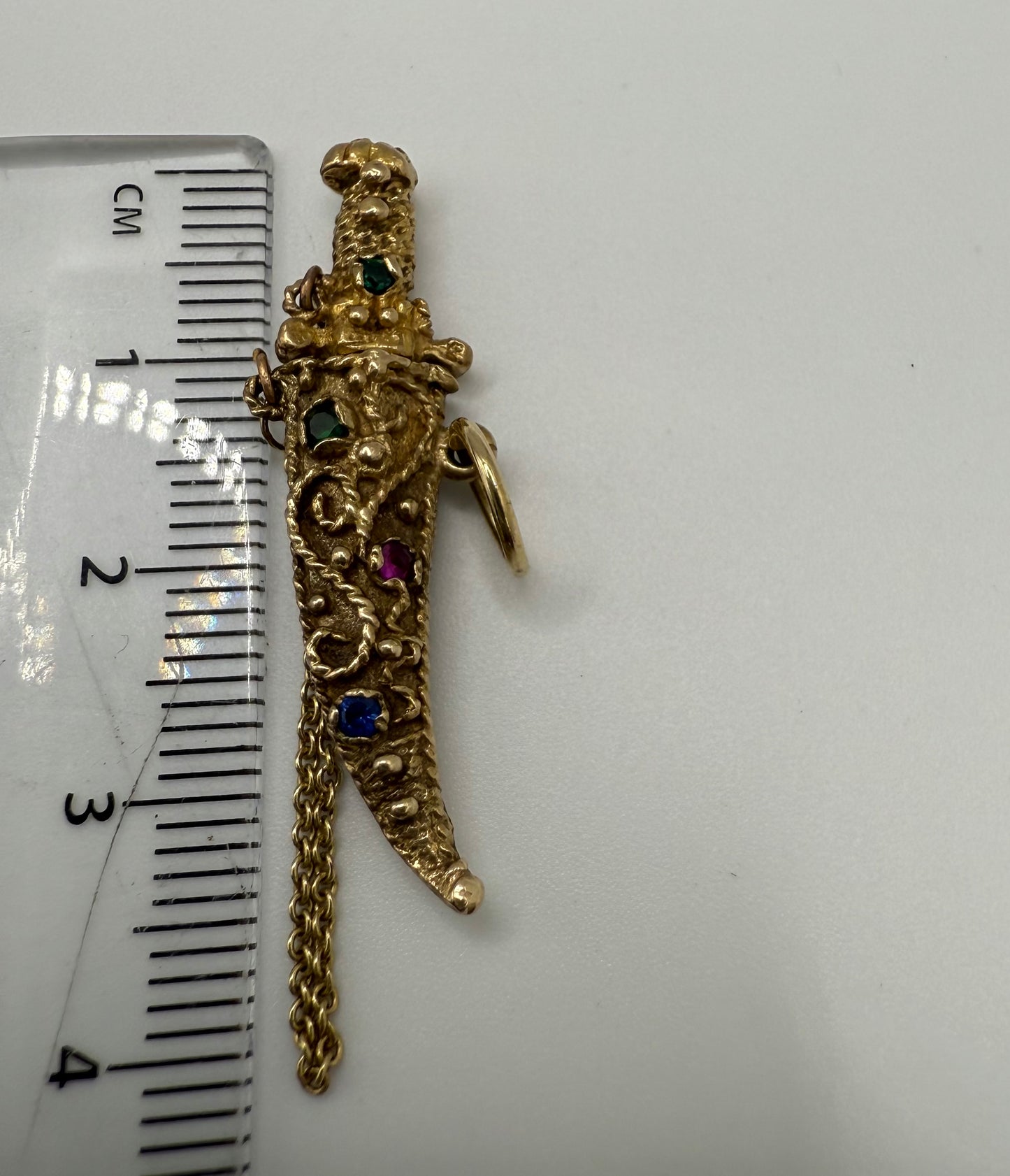 Vintage 9ct Gold Gem Set Dagger in Sheath Charm