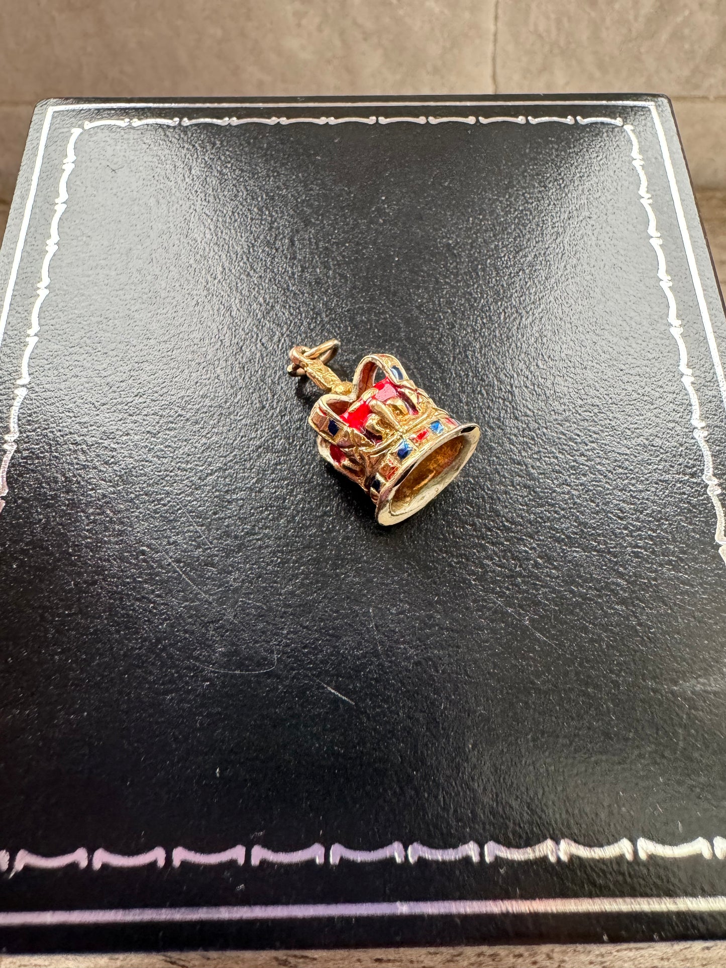 Vintage 9ct Gold Enamel Crown Charm