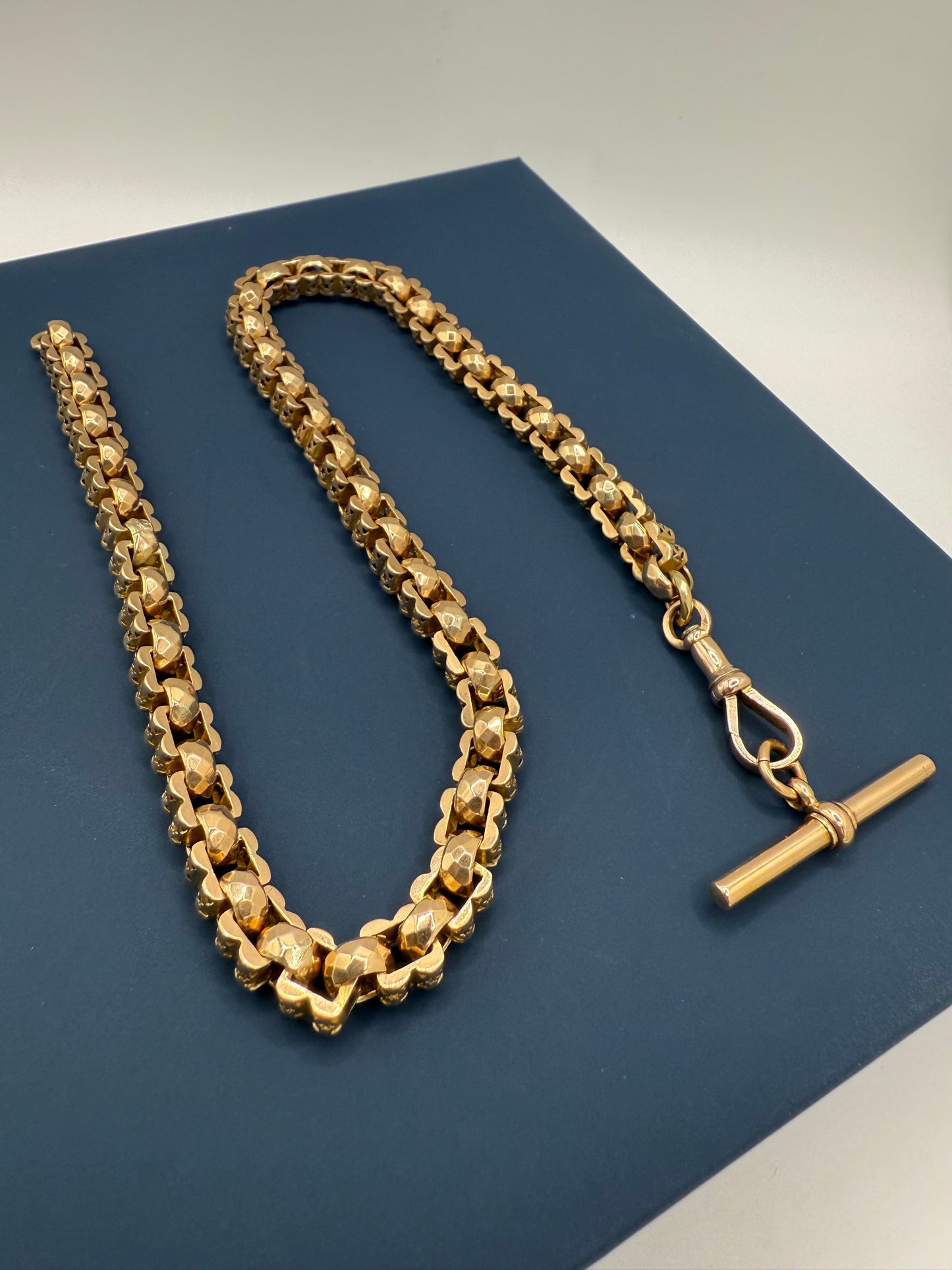 Antique 9ct Gold Fancy Box Link Chain 15.5 Inches