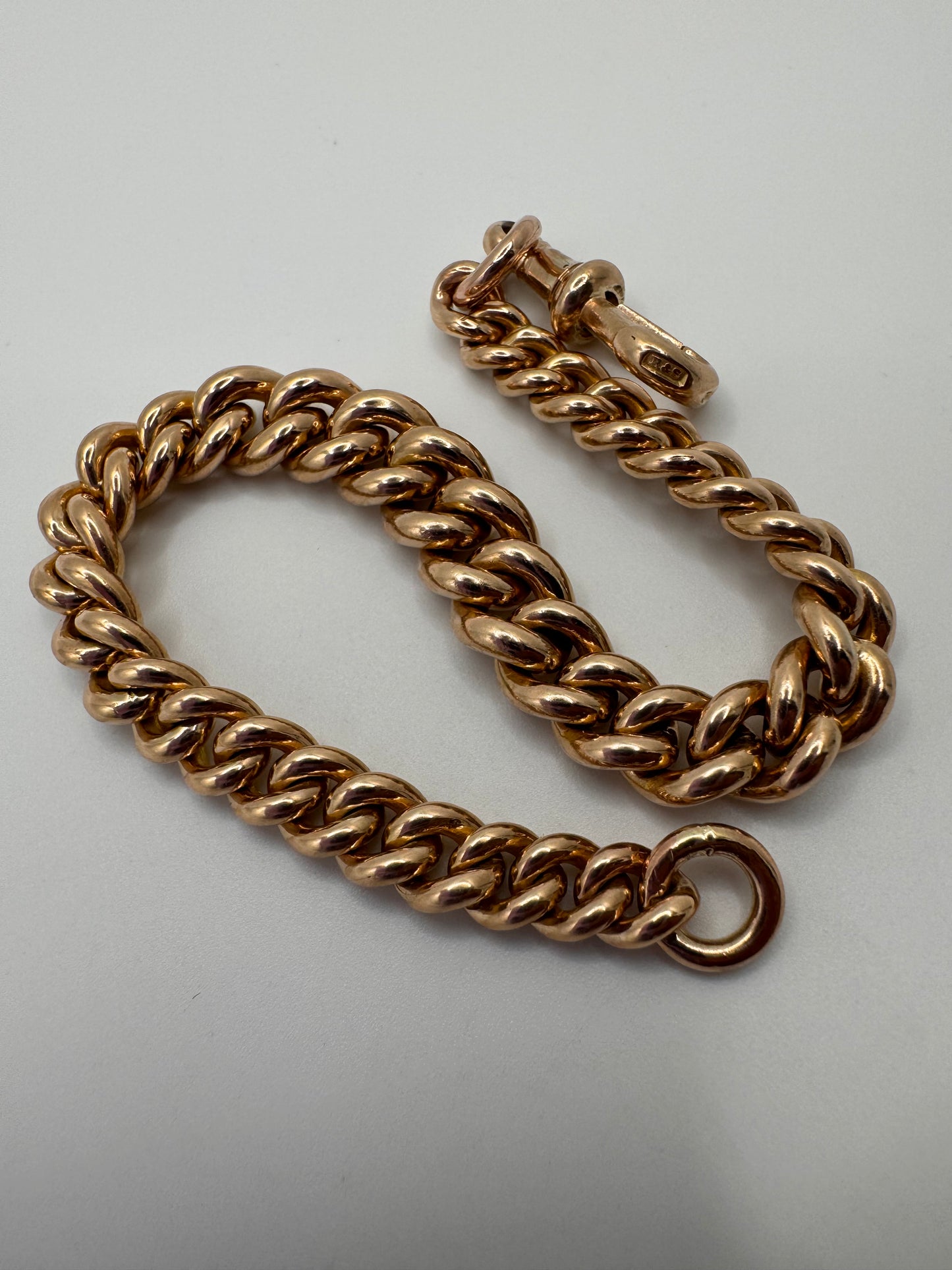 Chunky Antique 9ct Gold Curb Bracelet 8 Inches