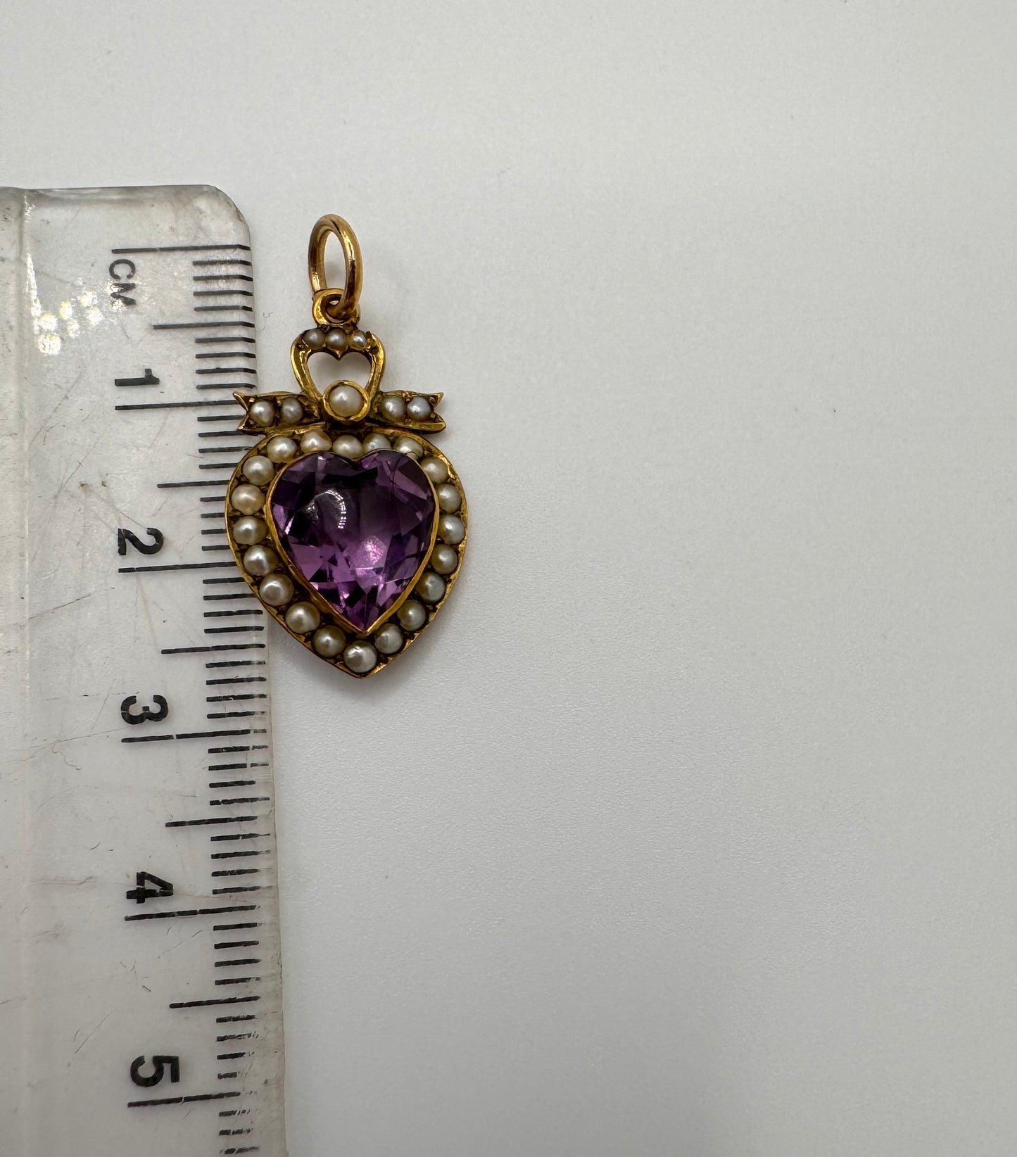 Antique Gold Amethyst & Seed Pearl Heart Pendant