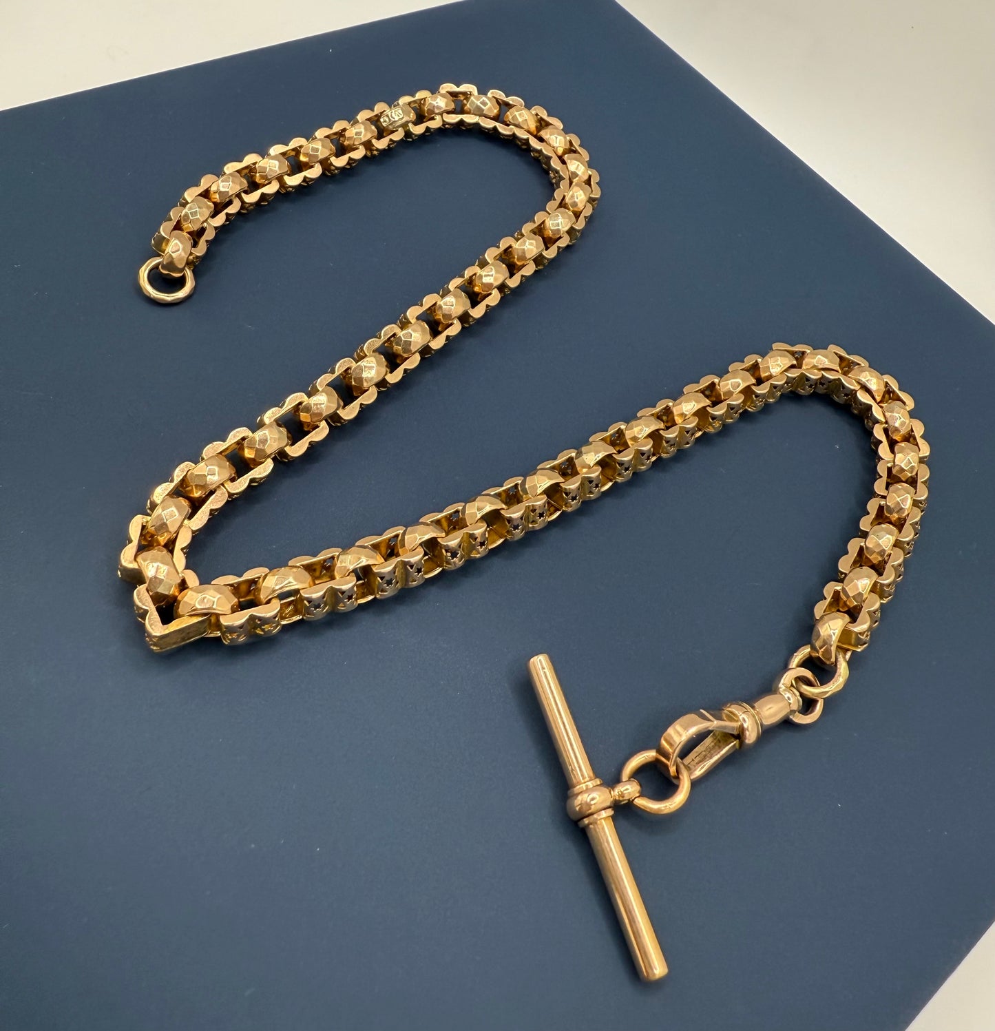 Antique 9ct Gold Fancy Box Link Chain 15.5 Inches