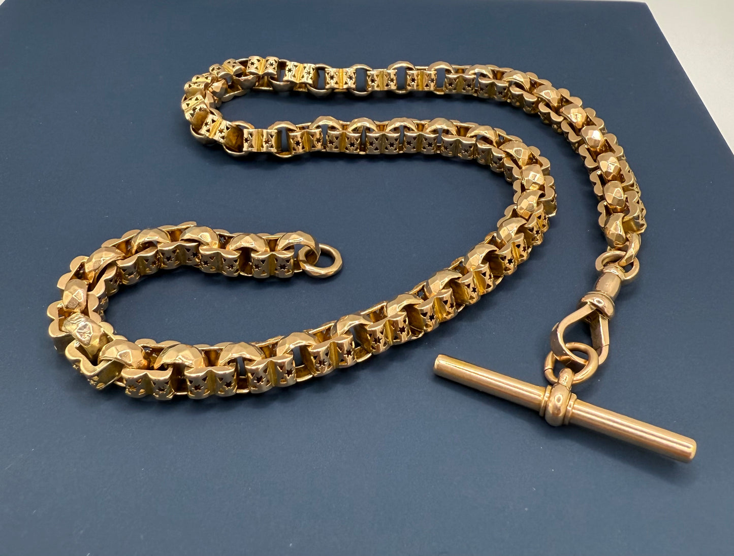 Antique 9ct Gold Fancy Box Link Chain 15.5 Inches