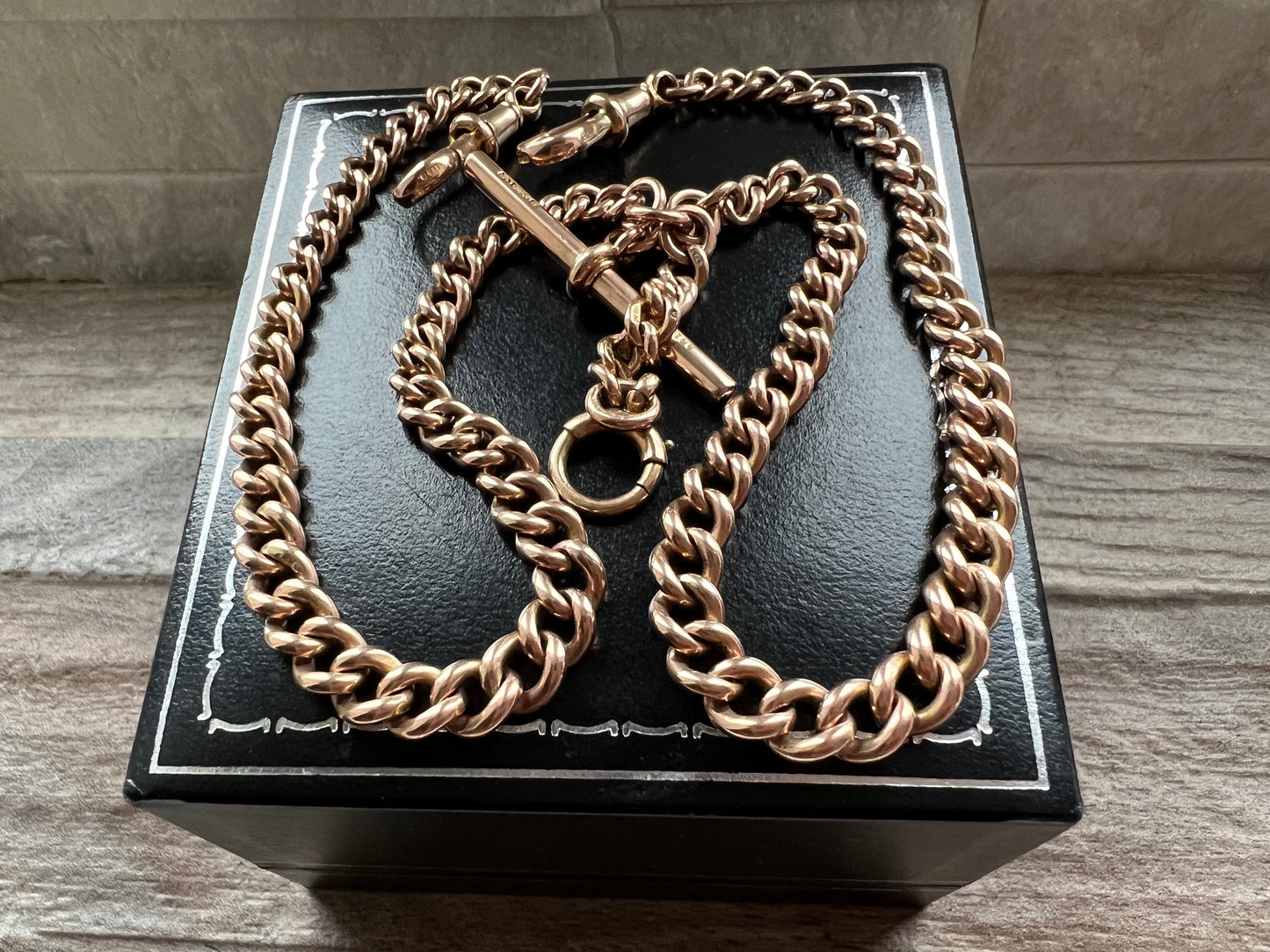 Antique 9ct Rosey Gold Double Albert Chain 17.5 inches