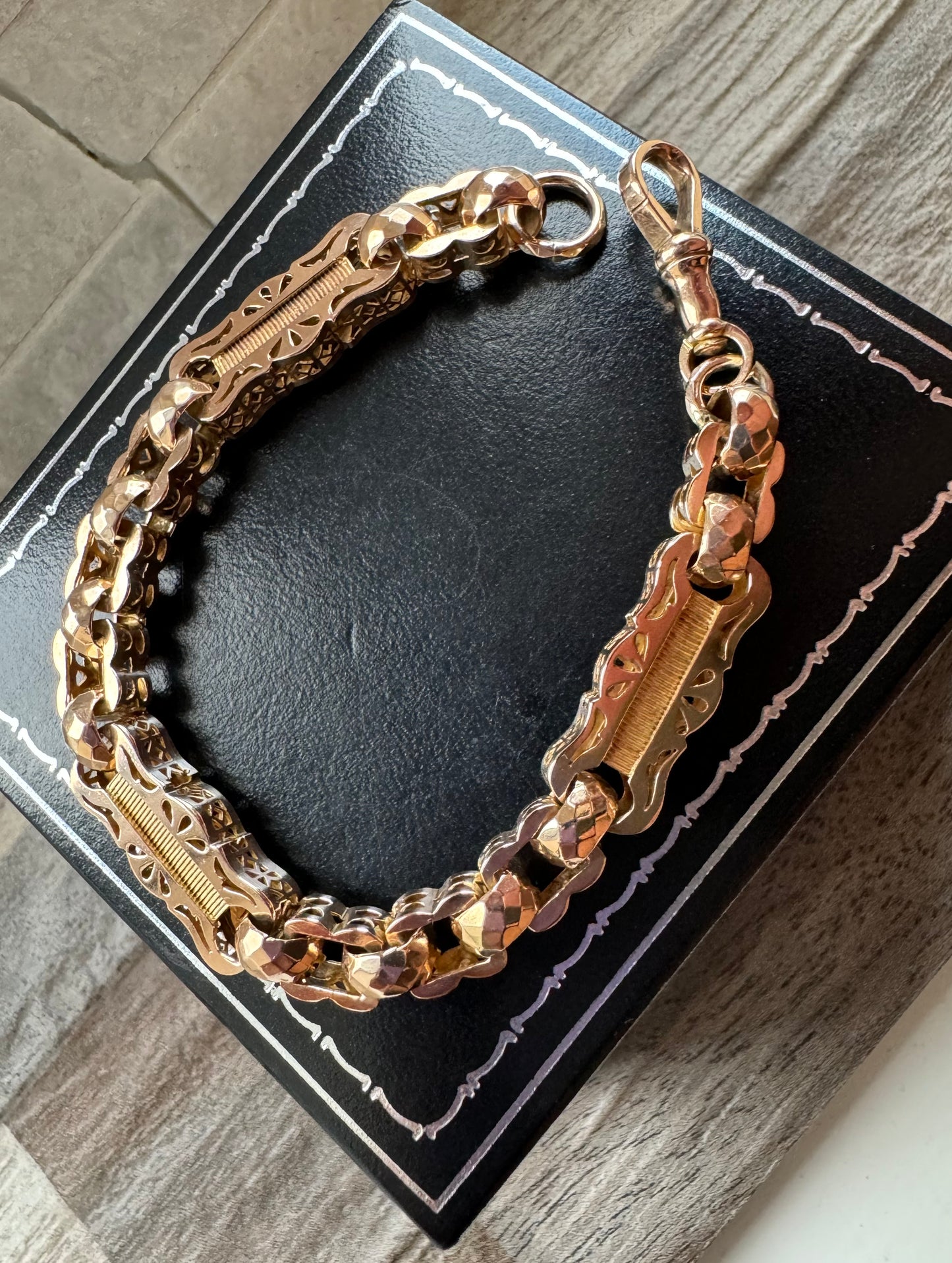 Antique 9ct Yellow Gold Fancy Bar Link Bracelet