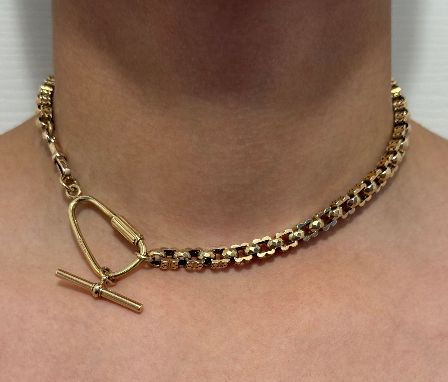 Antique 9ct Gold Fancy Box Link Chain 15.5 Inches