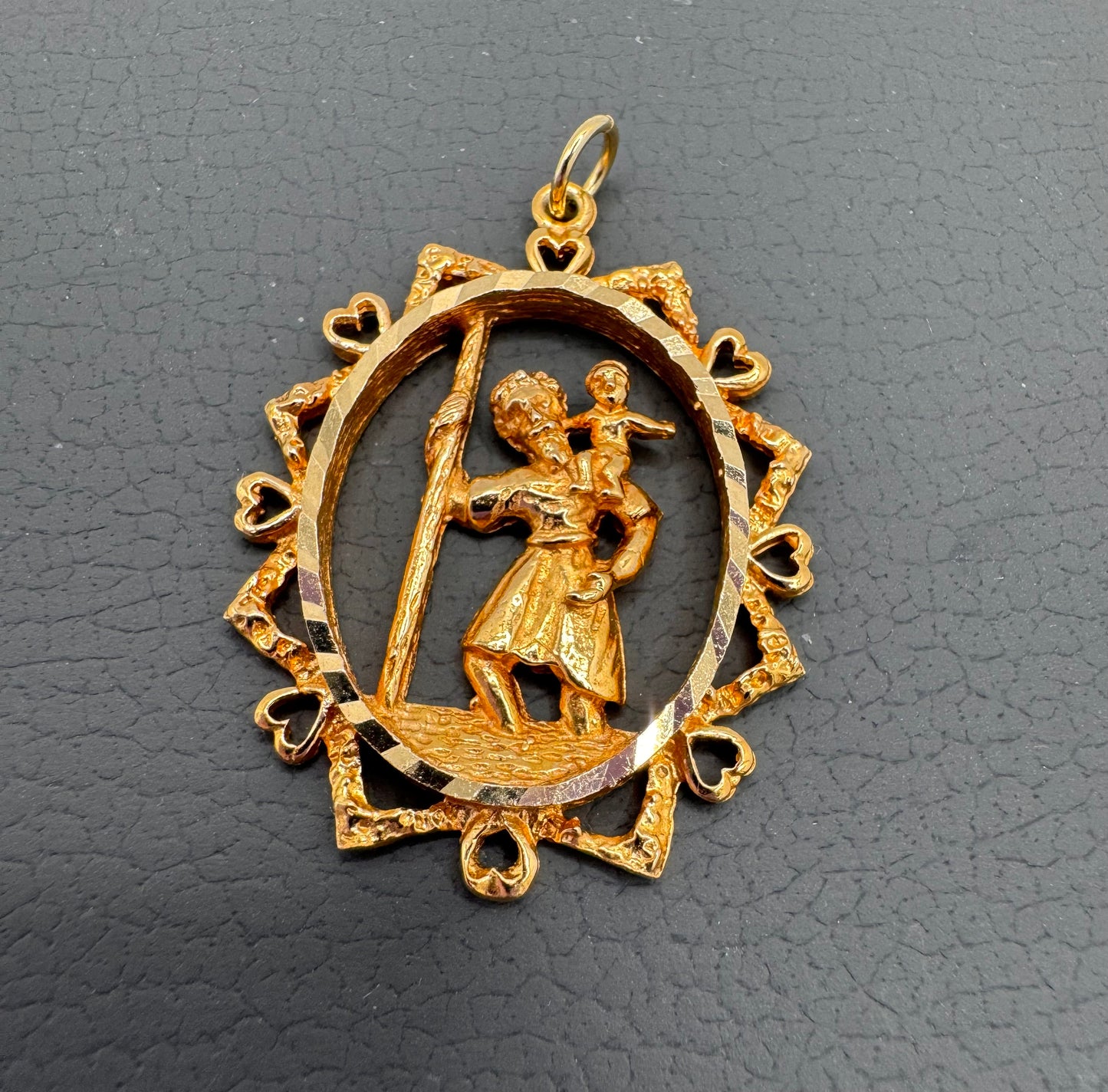 Large 9ct Gold Vintage St Christopher Charm Pendant 1978