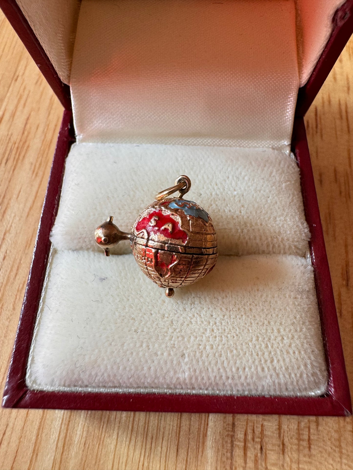 Vintage 9ct Gold Articulated Enamel Globe with Turning Sputnik Satellite Charm